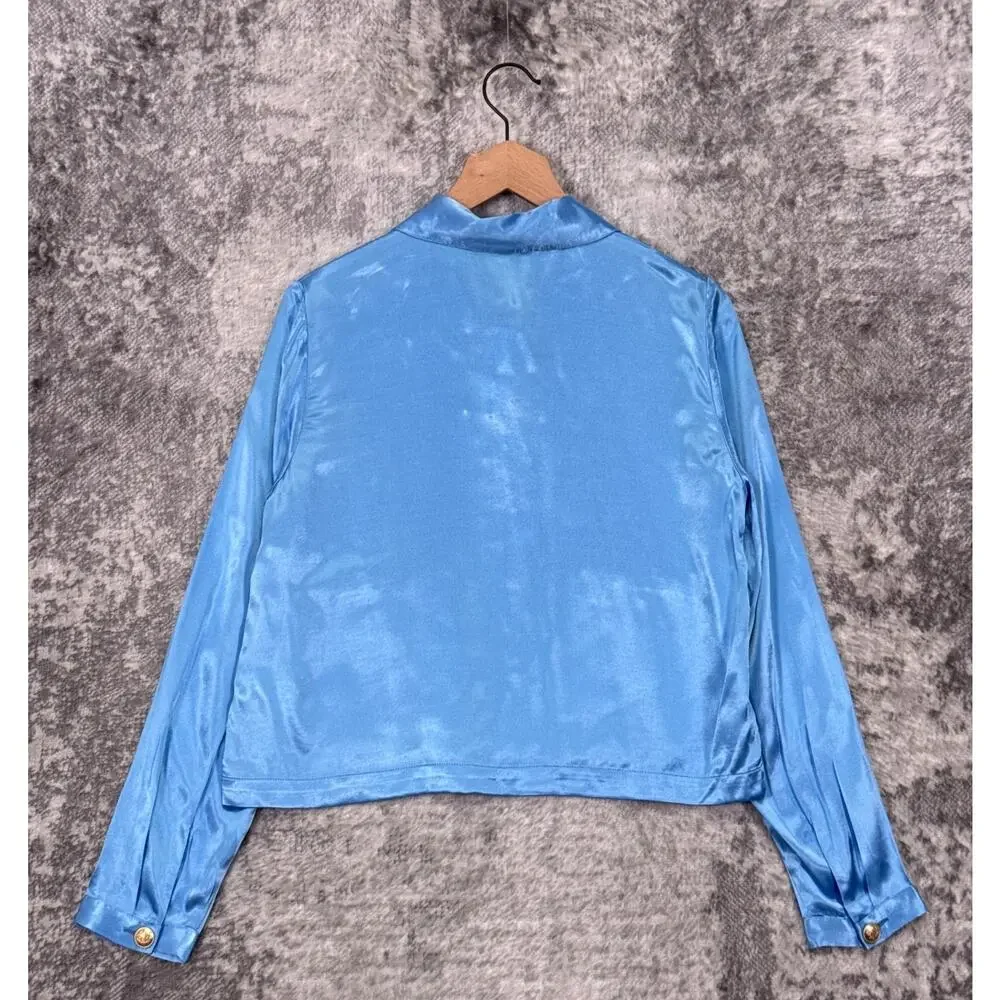 New J Crew Top Small Womens Lady Shirt Jacket In Blue Luster Crepe